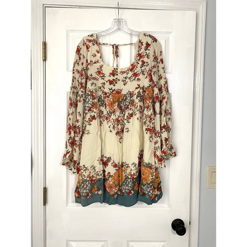 Free People Boho Mini Dress Long Sleeve Fall Autumn Cream Flowy Size Small